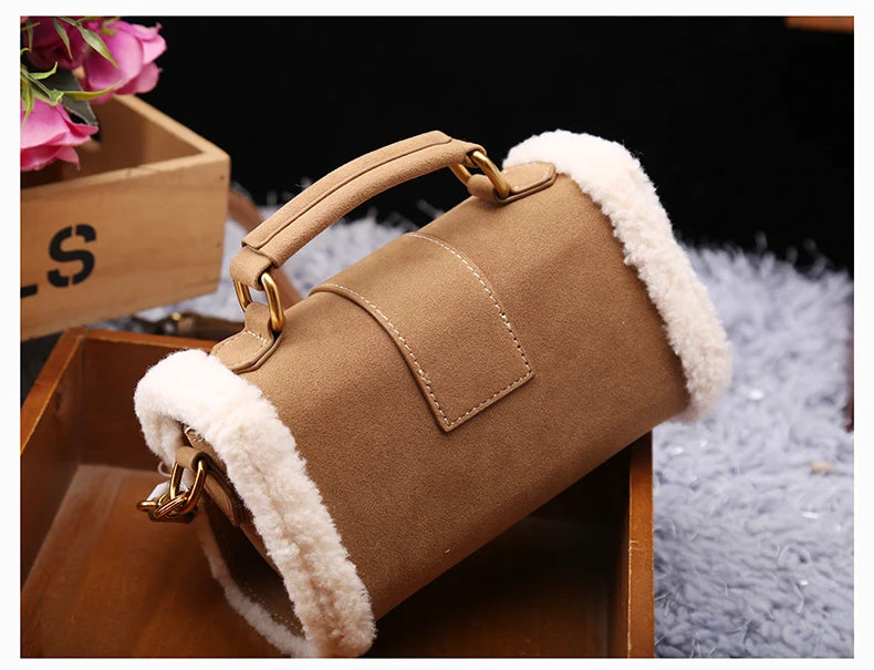 Luxury brand women's bag high-end designer 2024 new autumn and winter plush handbag single shoulder crossbody small square bag