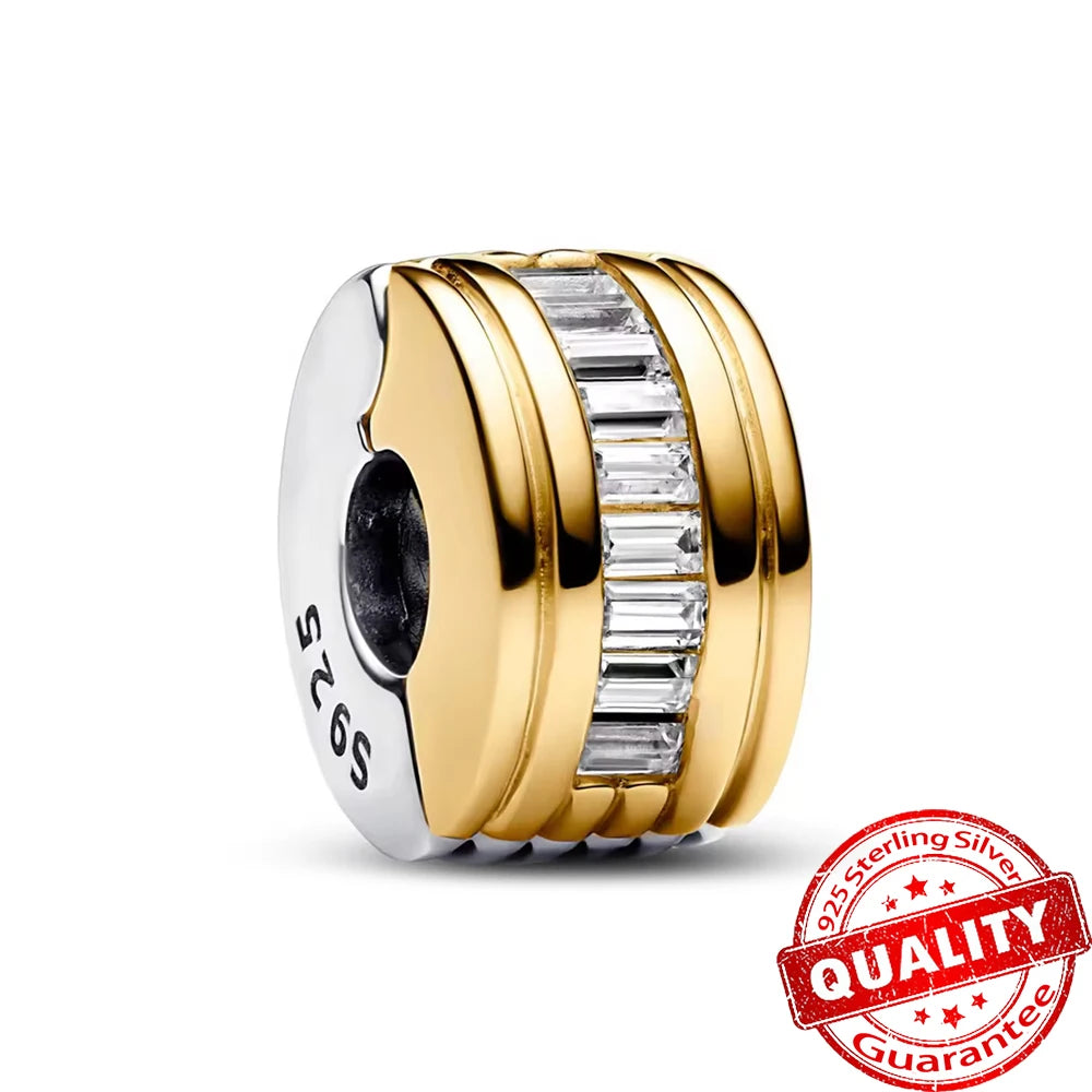 Gorgeous 925 Sterling Silver Stones & Enamel Clip Beads & Seahorse Dangle Charm Fits Bracelet For Women Gold Necklace Pendant