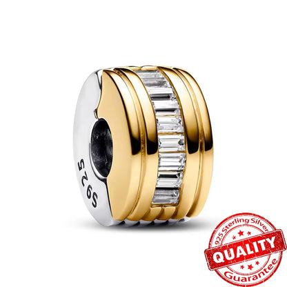 Gorgeous 925 Sterling Silver Stones & Enamel Clip Beads & Seahorse Dangle Charm Fits Bracelet For Women Gold Necklace Pendant