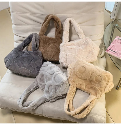 Faux Fur Tote Bag High Quality Plush Handbag Women Fall Winter Vintage Fashion Large Capacity Shoulder Bag