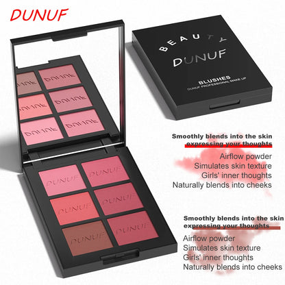 Airflow Powder Blush Palette 6 Color Matte Shimmery Highlighter Bronzer Longwearing High Pigment Waterproof Contour Makeup