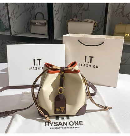 Light luxury women's handbag, retro carriage drawstring bucket bag, 2025 new style bag, high-end single shoulder crossbody bag