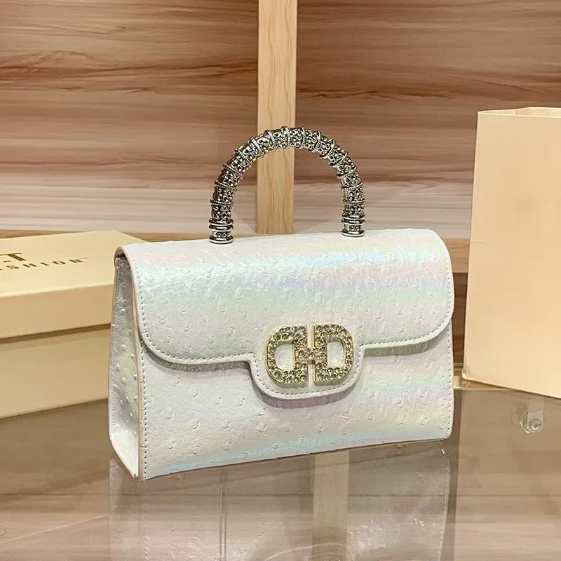 New ostrich pattern underarm handbag for ladies, light luxury diamond-encrusted, elegant single-shoulder crossbody bag