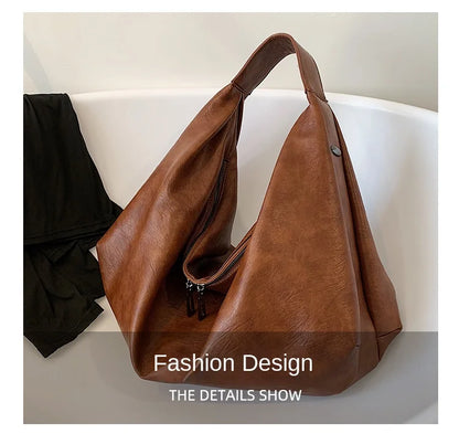 Big Black Shoulder Bags for Women Large Hobo Shopper Bag Solid Color Quality Soft Leather Crossbody Handbag Lady Travel Tote Bag