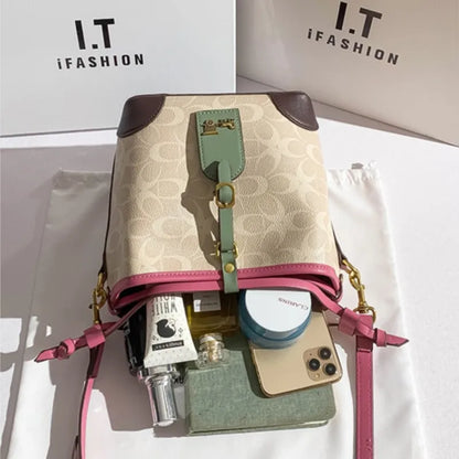 Light luxury women's handbag, retro carriage drawstring bucket bag, 2025 new style bag, high-end single shoulder crossbody bag