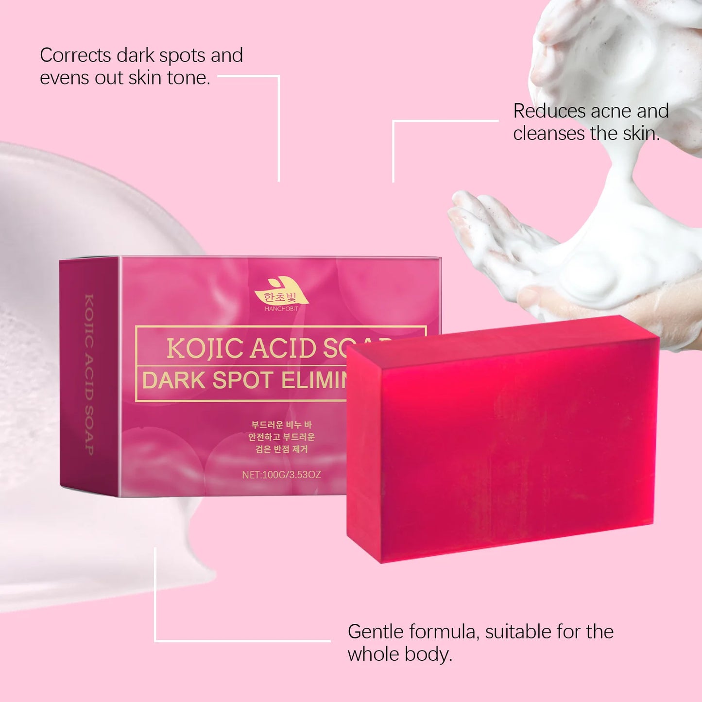 Hanchobit Kojic Acid Dark Spot Remover Soap Remove Acne Refreshing Lighten Skin Brightening Turmeric Facial Cleansing Soap 100g