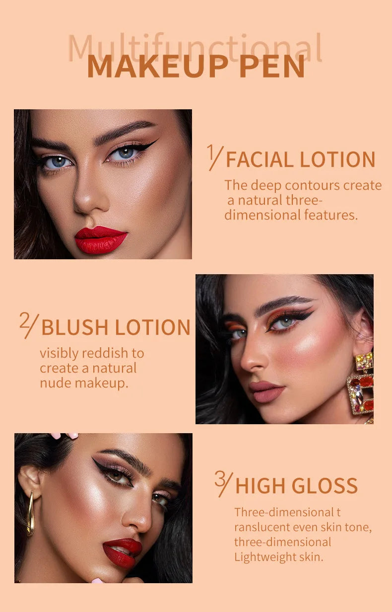 VIBELY High-gloss Concealer and Contouring Stick, brightening, three-dimensional, slimming face, Shadow Blush, multi-functional