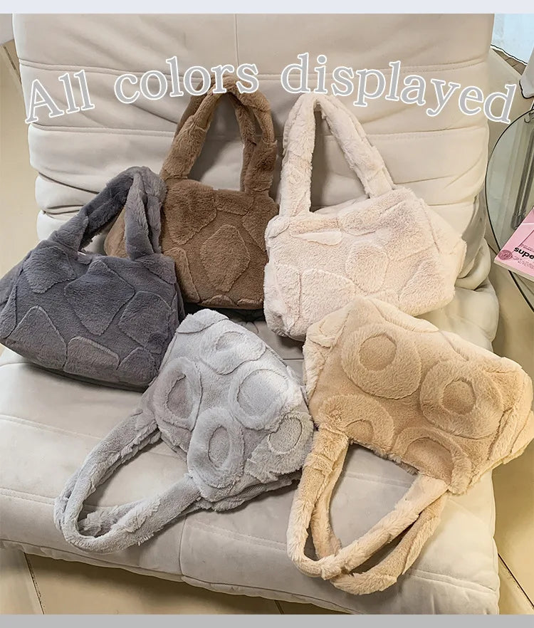 Faux Fur Tote Bag High Quality Plush Handbag Women Fall Winter Vintage Fashion Large Capacity Shoulder Bag