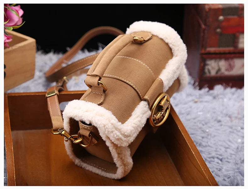 Luxury brand women's bag high-end designer 2024 new autumn and winter plush handbag single shoulder crossbody small square bag