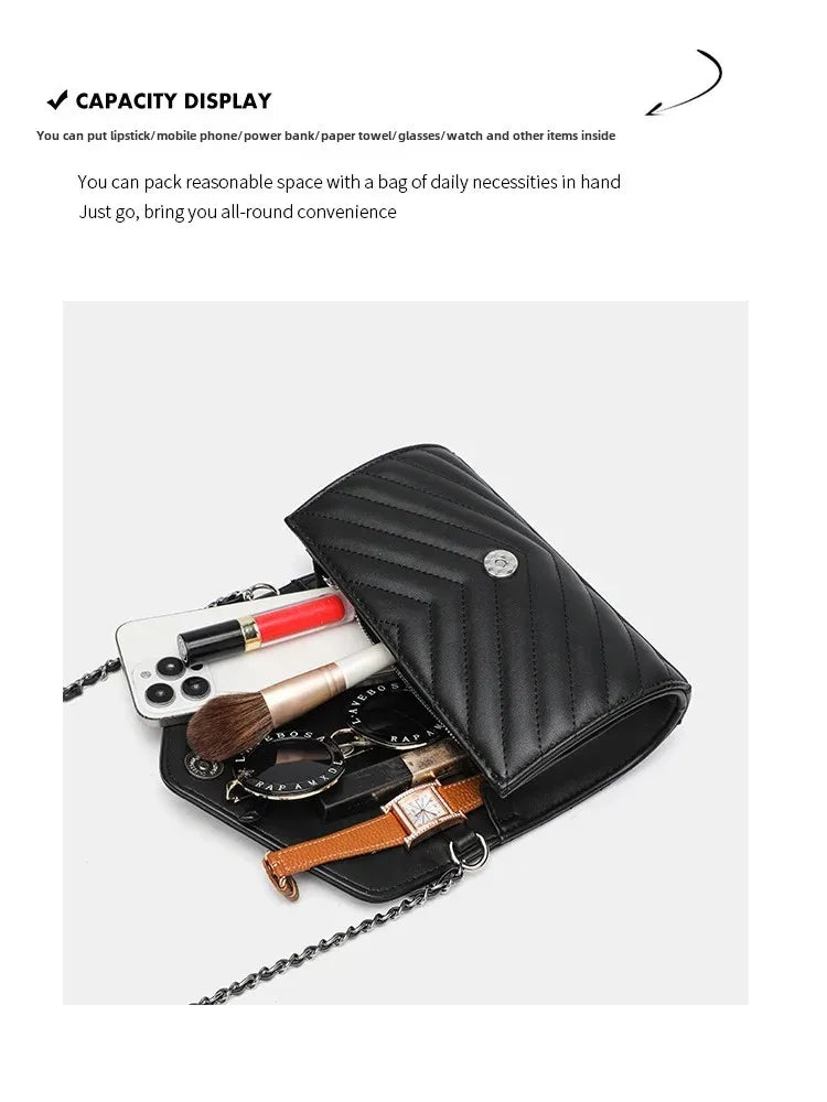 2024 New Luxury Fashionable Genuine Leather Chain Shoulder Bag Envelope Style Lightweight Women's Small Bag Soft Texture