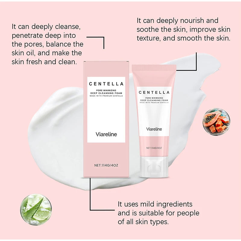 1/2/3/5 Pcs Centella Pore Minimizing Deep Cleansing Foam,Facial Skin Cleanser Moisturizing Soothing,Remove Pore-Clogging Debris
