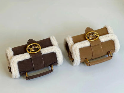 Luxury brand women's bag high-end designer 2024 new autumn and winter plush handbag single shoulder crossbody small square bag