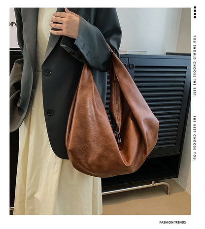 Big Black Shoulder Bags for Women Large Hobo Shopper Bag Solid Color Quality Soft Leather Crossbody Handbag Lady Travel Tote Bag