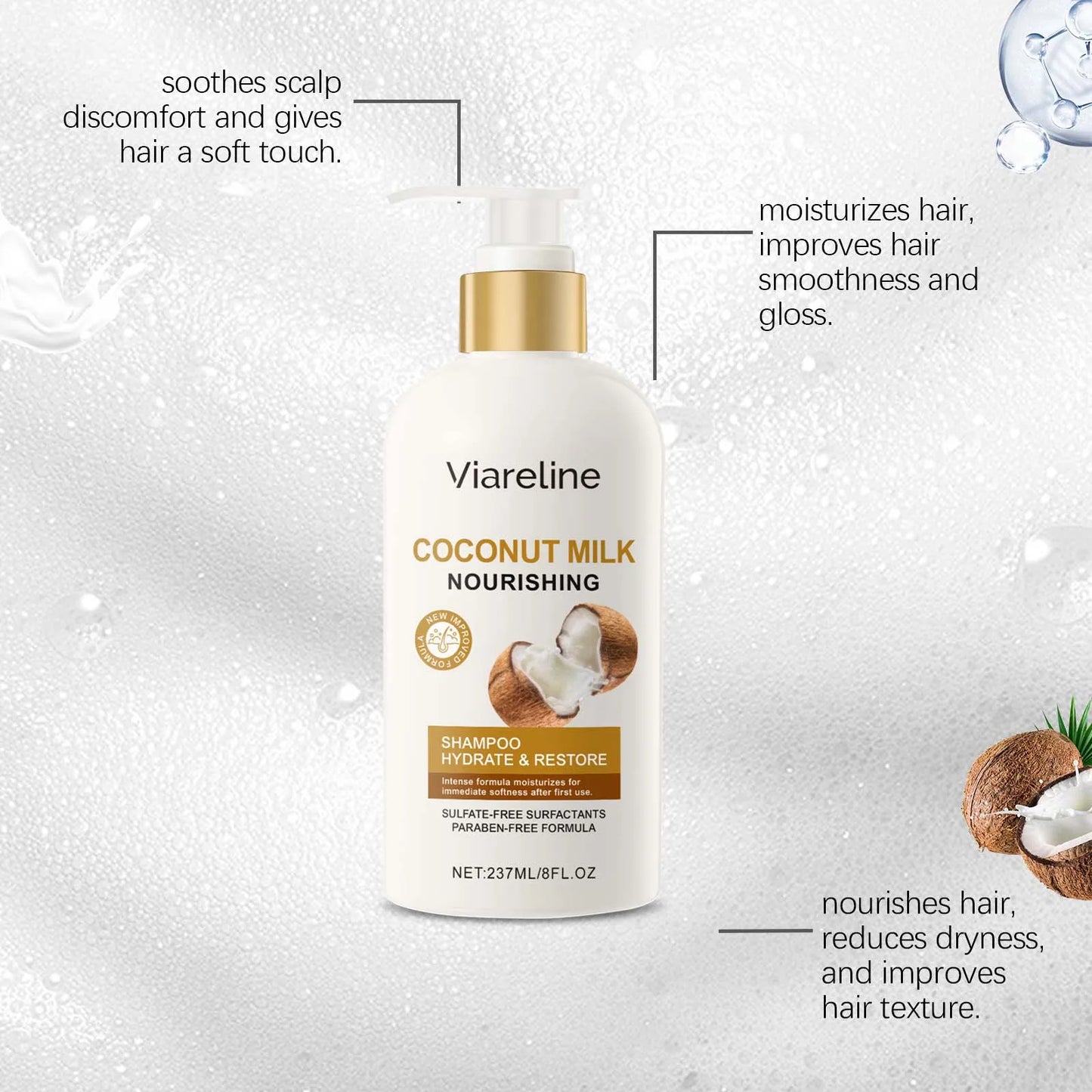 Coconut Milk Shampoo Gently Clean Hair Remove Dandruff Control Oil Reduce Hair Loss Stabilize Hair Roots Smooth Fluffy Shampoo