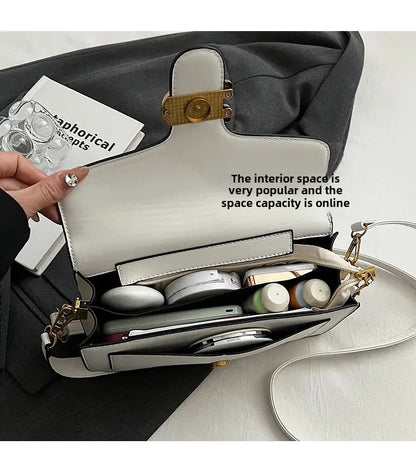 2025 New Women's High-End Pure Color Simple Square Bag Multi-Layer Commuting Single Shoulder Bag Neutral Minimalist Style