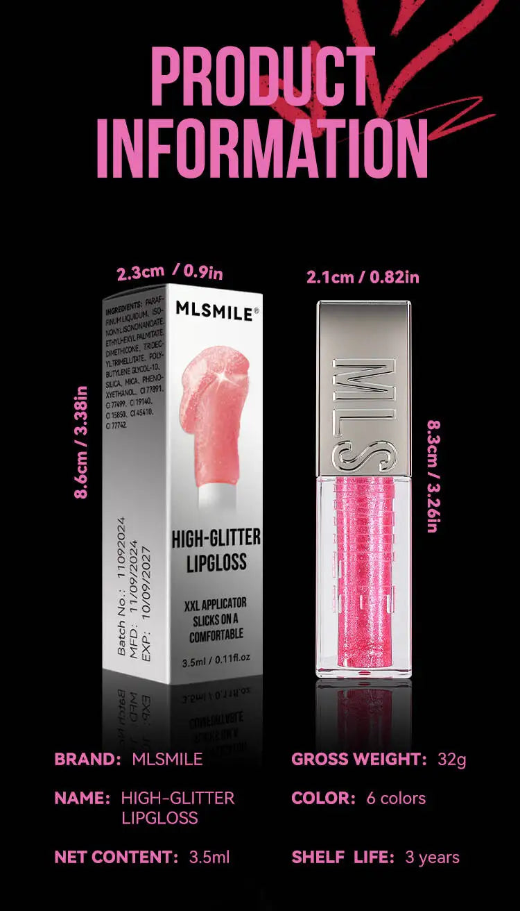 MLSMILE Women's Lipstick 6 Color Flash Lip Glaze Large Brush Head Design Moisten Lip Gloss 2025 New C48C03