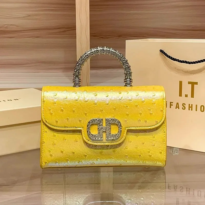 New ostrich pattern underarm handbag for ladies, light luxury diamond-encrusted, elegant single-shoulder crossbody bag