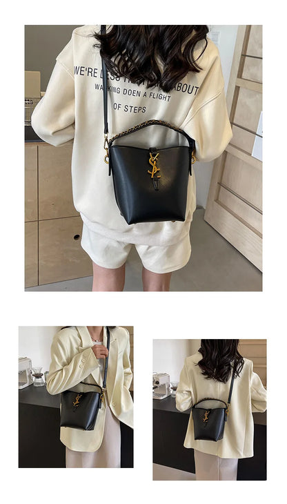 Classic old money wind bucket bag large capacity diagonal cross handbag senior sense of work commuting lazy wind women's bags