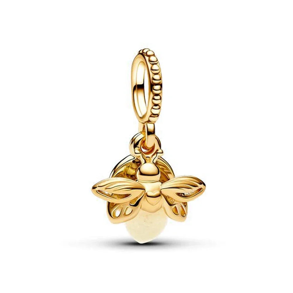 2024 Summer New Glow-in-the-dark Firefly Dangle Charm Fit Original Pan Bracelet DIY Silver&Gold Plated Women Jewelry Gift