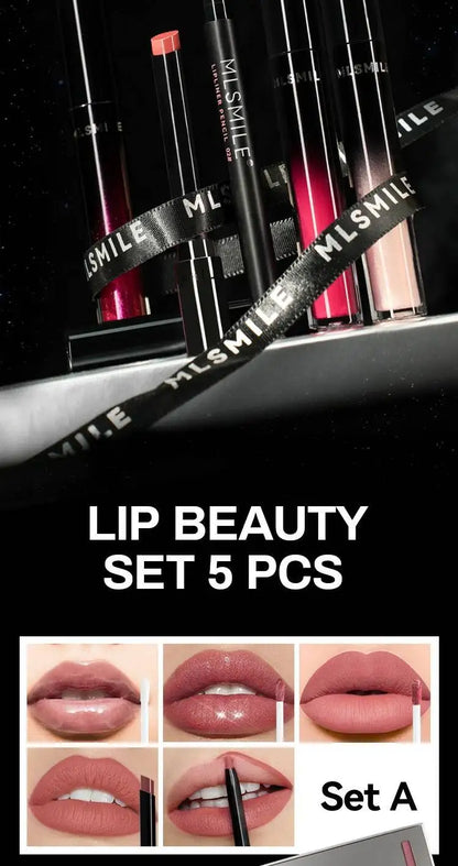 MLSMILE Makeup Set Holiday Gift Box 5pc/set Gloss Waterproof Moisturizing Long-lasting Liquid Lipstick Lip Liner New