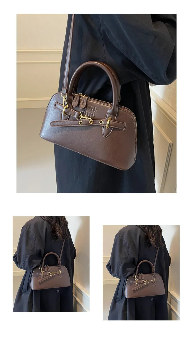 Fashionable Retro Shell Handbag Women's Crossbody Bag Versatile Autumn Winter Handbag Single Shoulder Bag with Zipper Closure