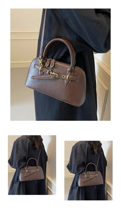 Fashionable Retro Shell Handbag Women's Crossbody Bag Versatile Autumn Winter Handbag Single Shoulder Bag with Zipper Closure