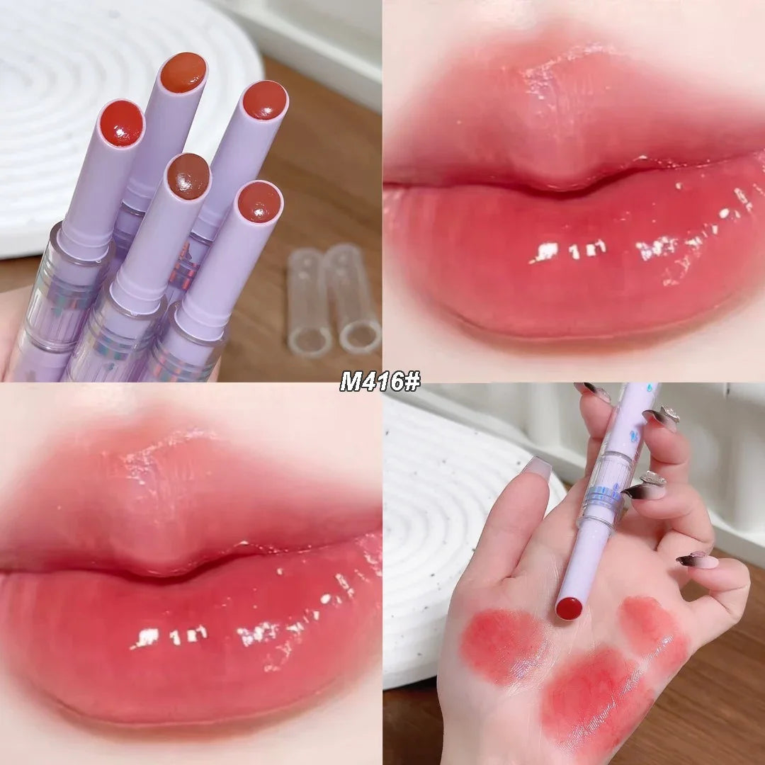Mirror Glass Solid Lip Gloss Water Light Round Tube Lipstick Clear Oil Jelly Lip Glaze Natural Nude Moisturizing Makeup Tint