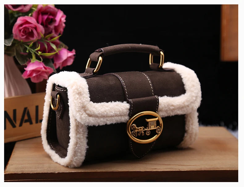 Luxury brand women's bag high-end designer 2024 new autumn and winter plush handbag single shoulder crossbody small square bag