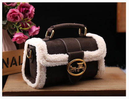 Luxury brand women's bag high-end designer 2024 new autumn and winter plush handbag single shoulder crossbody small square bag