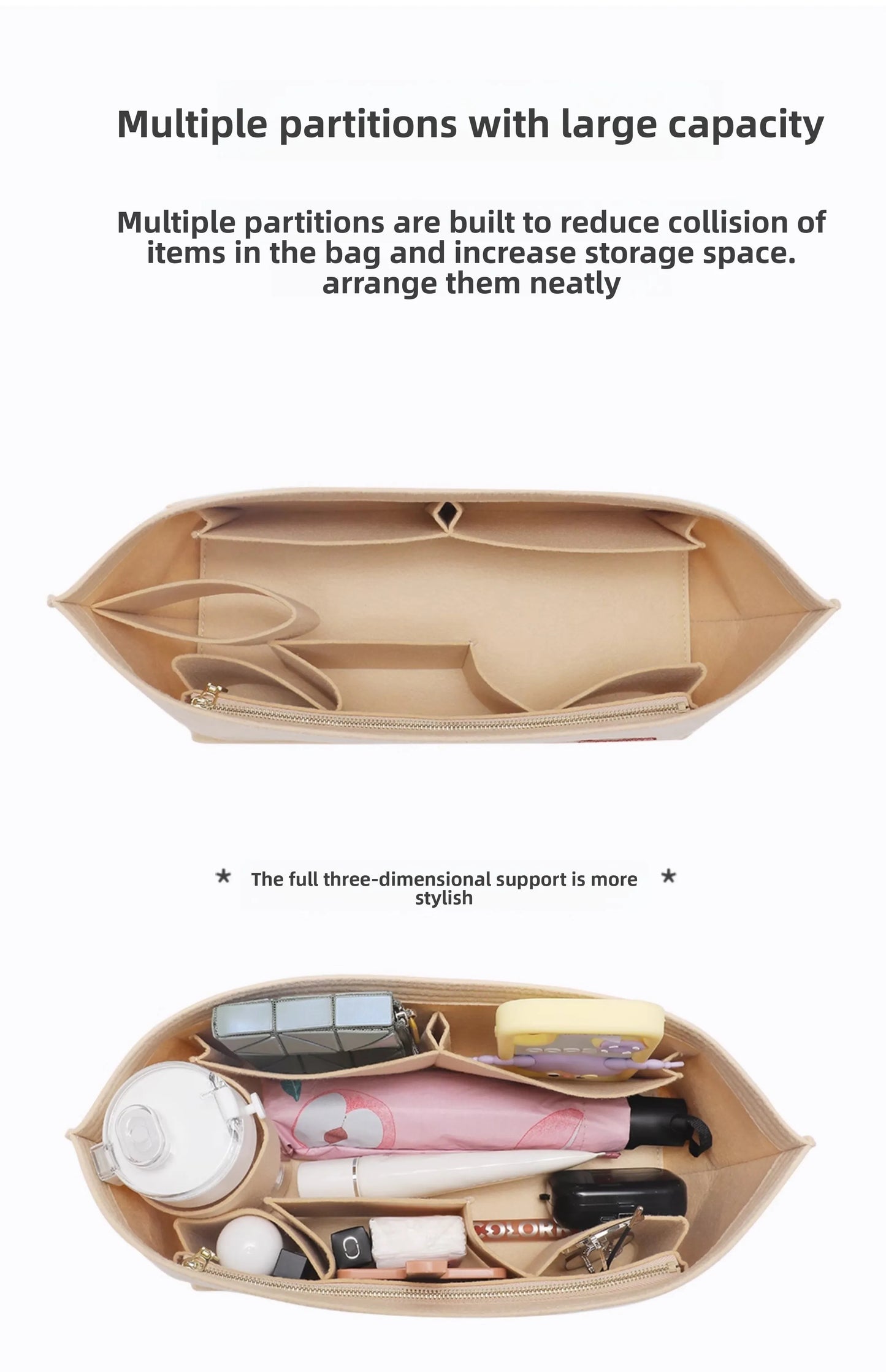 Purse Organizer insert for Handbags Base Shaper 3pc Set city33 Felt Organizer Insert Large Tote Bag Organizer with Zipper