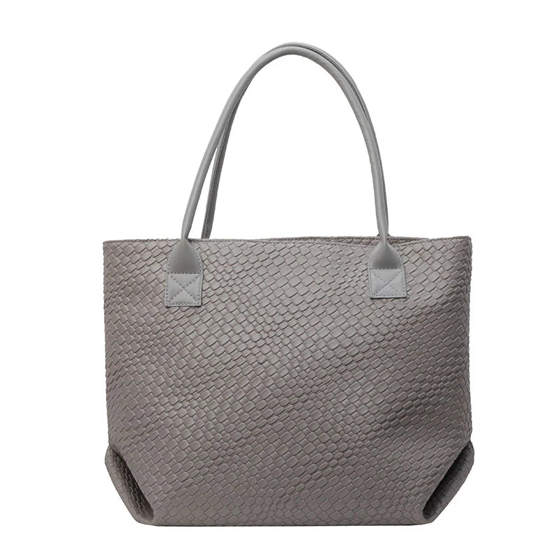 Women's Woven Pattern Tote Bag Elegant PU Leather Handbag Vintage Large Capacity Fashion Trending Japon Style  Shoulder Bags