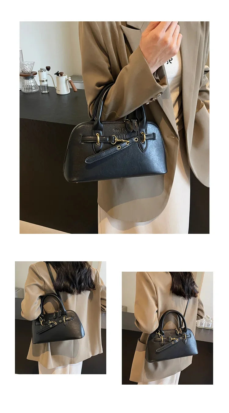 Fashionable Retro Shell Handbag Women's Crossbody Bag Versatile Autumn Winter Handbag Single Shoulder Bag with Zipper Closure