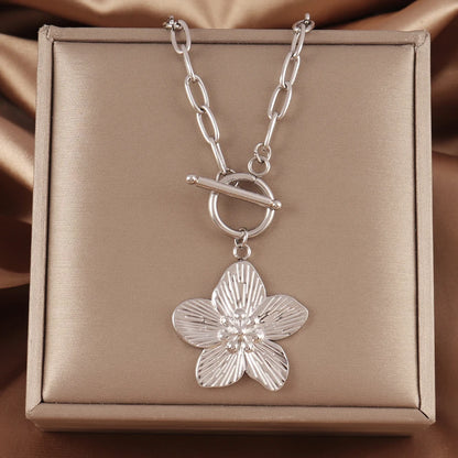 316L Stainless Steel Flower Pendant Necklace for Women Fashion Flower Pendant Chain Necklaces Femme Jewelry