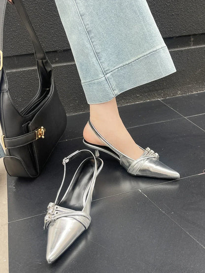 Pointed Toe Women Sandals New Arrivals Fashion Elastic Band Party Dress Shoes Woman Thin Mid Heels Red Black Silver Fashion