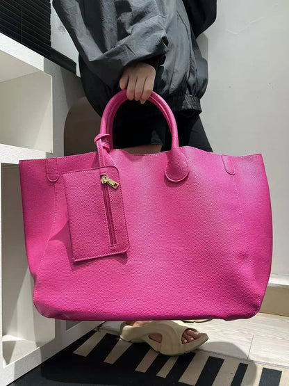 Ladies' fashionable vegan leather oversized handbag with large capacity, simple and versatile shopping bag