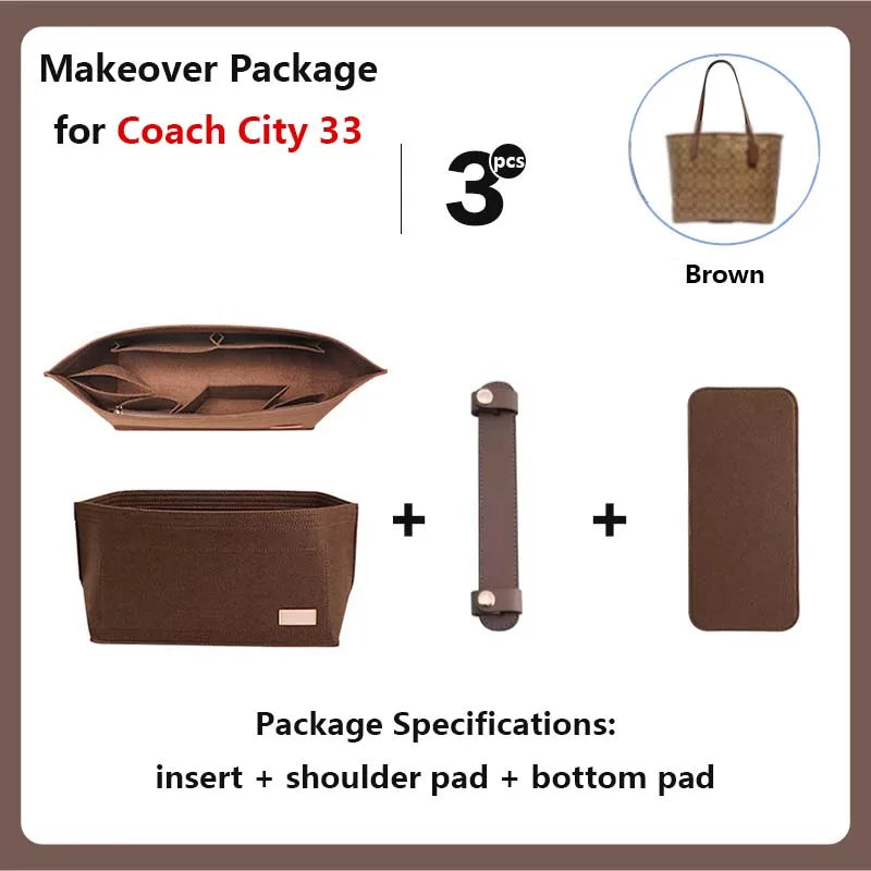 Purse Organizer insert for Handbags Base Shaper 3pc Set city33 Felt Organizer Insert Large Tote Bag Organizer with Zipper
