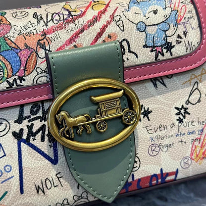 Brand premium women's bag graffiti box small square bag 2024 new autumn and winter designer handbag single shoulder crossbody ba