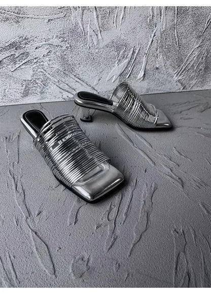 Square Toe Stiletto Sandals for Women Summer Shiny Solid Color High Heels Casual Half Slippers Shoes for Women Designer Sandals