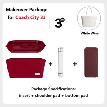 Purse Organizer insert for Handbags Base Shaper 3pc Set city33 Felt Organizer Insert Large Tote Bag Organizer with Zipper