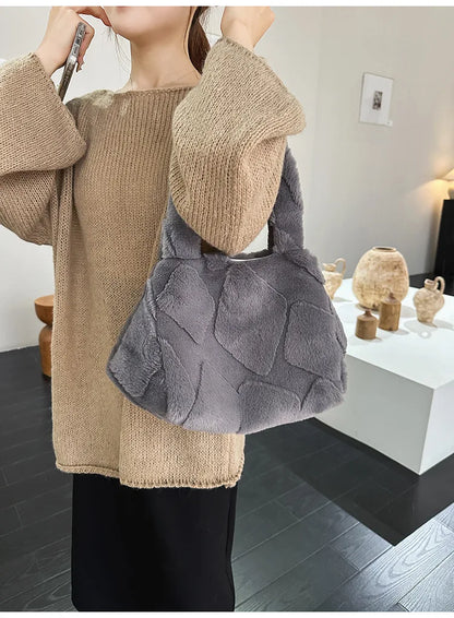 Faux Fur Tote Bag High Quality Plush Handbag Women Fall Winter Vintage Fashion Large Capacity Shoulder Bag