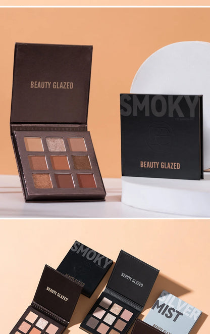 Beauty Glazed 9 Colors Eye Shadow Palette - Matte & Shimmer Pigmented Eyeshadow Discs Warm Earth Tones Makeup Powder for Eyes
