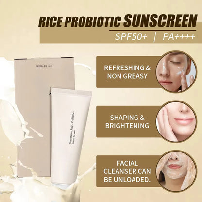 SPF50+ Sunscreen Korean Rice Probiotic Solar Blocker Skin Whitening Cream Anti UV Sun Block Facial Mild Moisturizer Serum 50ml