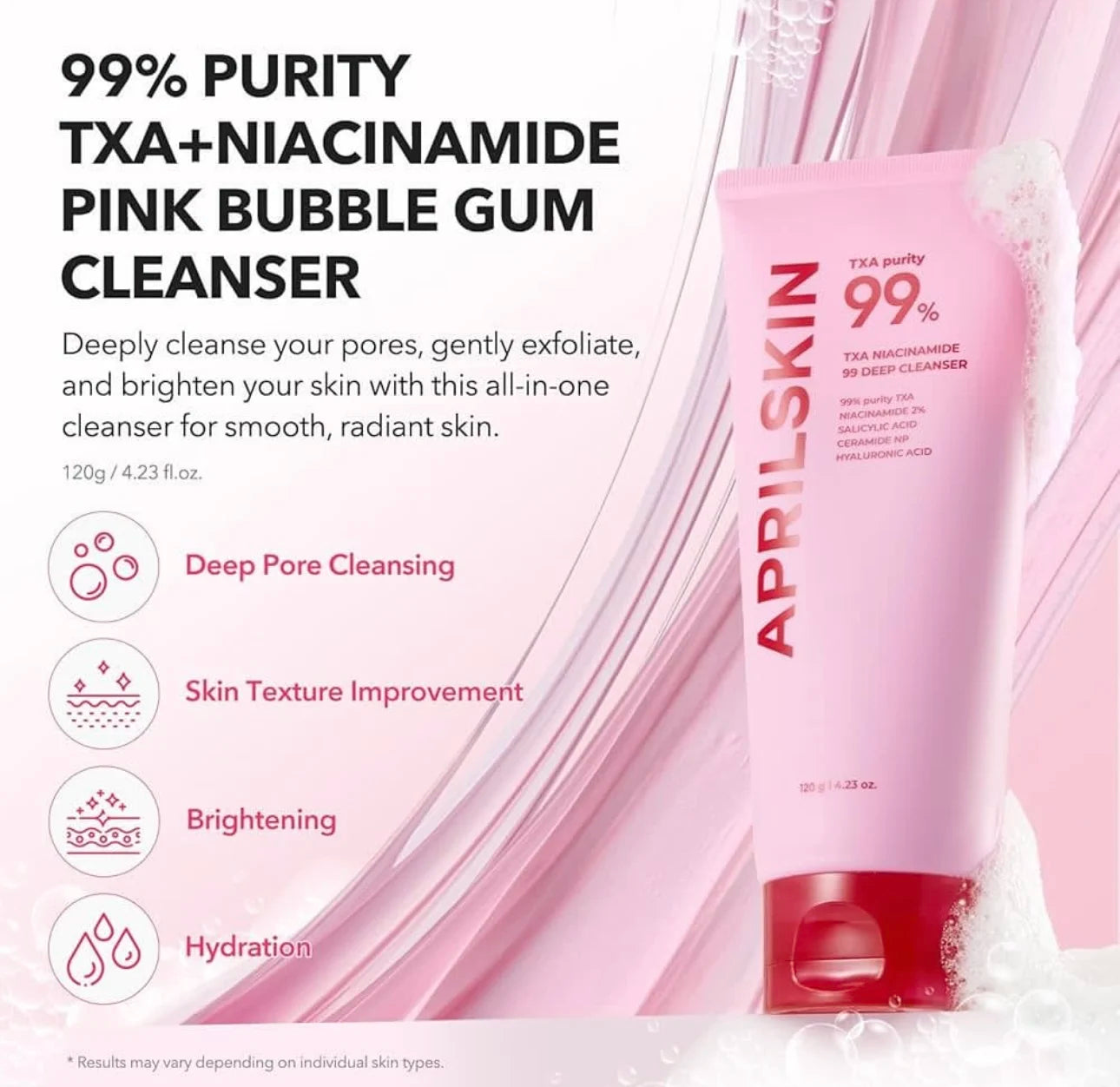 Pink TXA Purity 99% Microneedle Essence Facial Cleanser Toning Shot Serum Niacinamide Deep Cleaning APRILSKIN Korean Facial Skin