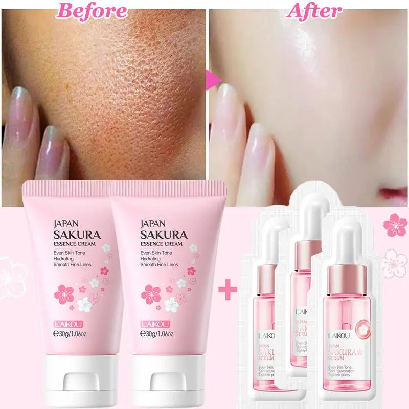 2Pcs Sakura Whitening Face Cream Wrinkle Remover Serum Anti-Aging Fade Fine Lines Lift Firming Essence Brighten Smooth Skin Care