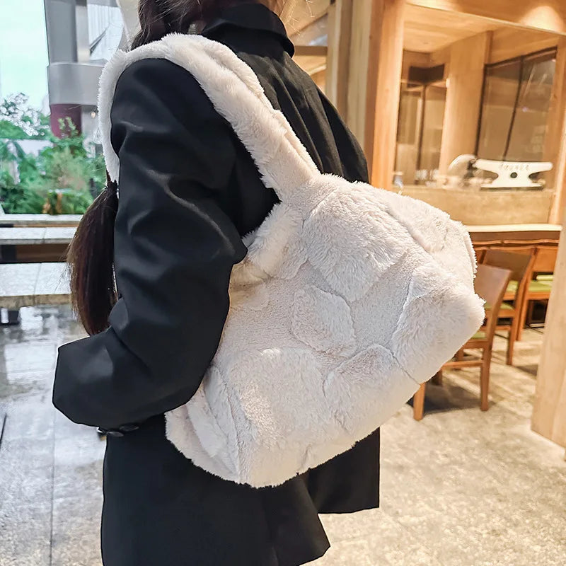 Faux Fur Tote Bag High Quality Plush Handbag Women Fall Winter Vintage Fashion Large Capacity Shoulder Bag