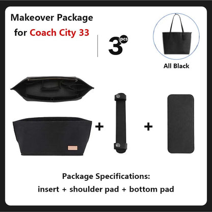 Purse Organizer insert for Handbags Base Shaper 3pc Set city33 Felt Organizer Insert Large Tote Bag Organizer with Zipper