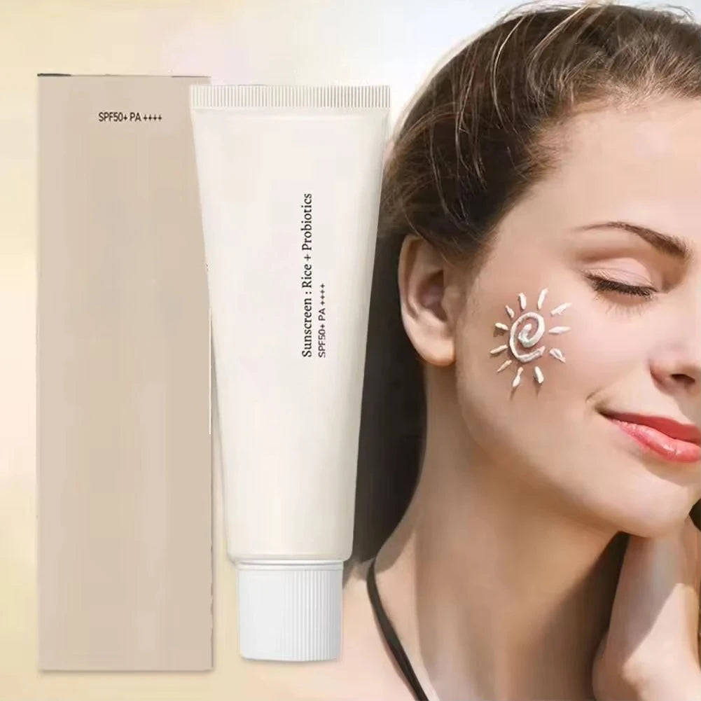 SPF50+ Sunscreen Korean Rice Probiotic Solar Blocker Skin Whitening Cream Anti UV Sun Block Facial Mild Moisturizer Serum 50ml