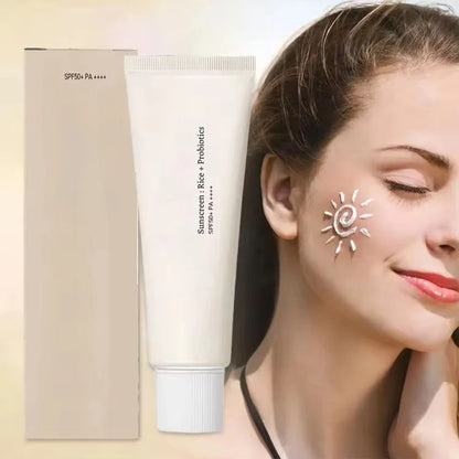 SPF50+ Sunscreen Korean Rice Probiotic Solar Blocker Skin Whitening Cream Anti UV Sun Block Facial Mild Moisturizer Serum 50ml