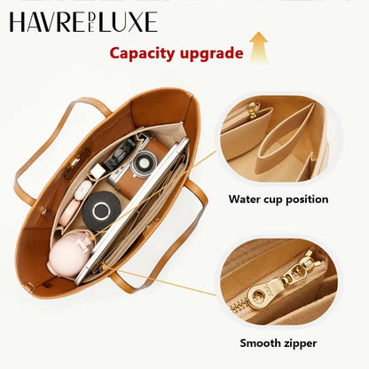 Purse Organizer insert for Handbags Base Shaper 3pc Set city33 Felt Organizer Insert Large Tote Bag Organizer with Zipper