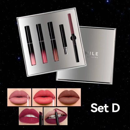 MLSMILE Makeup Set Holiday Gift Box 5pc/set Gloss Waterproof Moisturizing Long-lasting Liquid Lipstick Lip Liner New